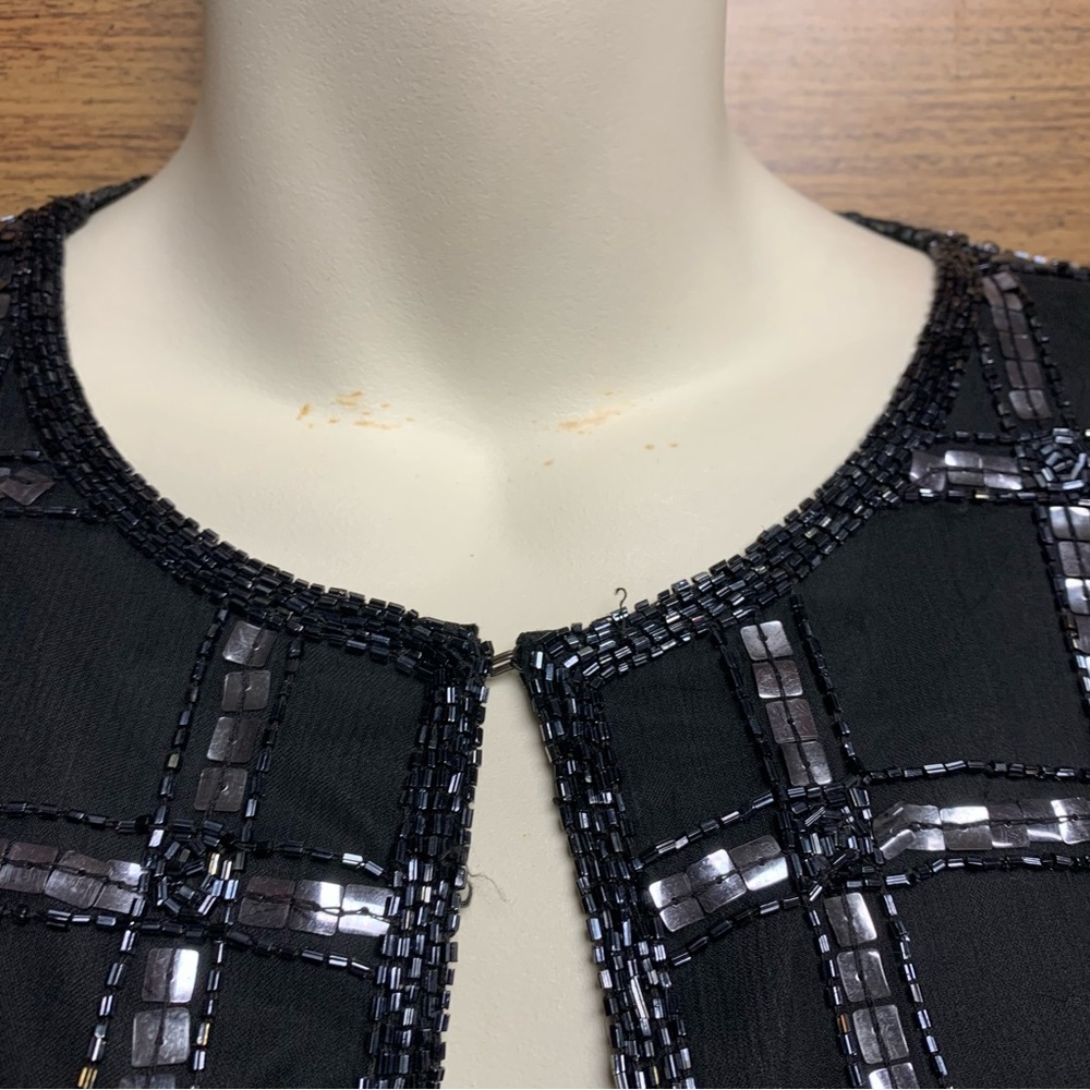 Scala Black Sequin Grid Open Front Jacket EUC - Picture 2 of 9